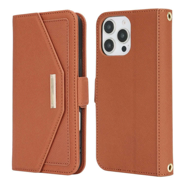 For iPhone 16 Pro Max Cross Texture Crossbody Lanyard Leather Phone Case(Brown) - iPhone 16 Pro Max Cases by buy2fix | Online Shopping UK | buy2fix