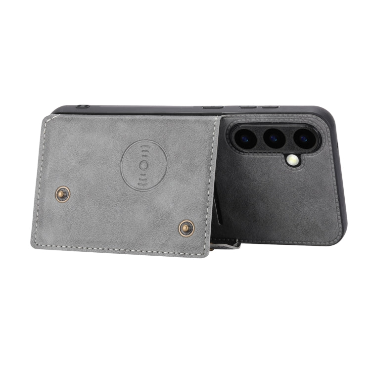 For Samsung Galaxy S25 5G Double Buckle Card Slots Magnetic Phone Case(Grey) - Galaxy S25 5G Cases by buy2fix | Online Shopping UK | buy2fix