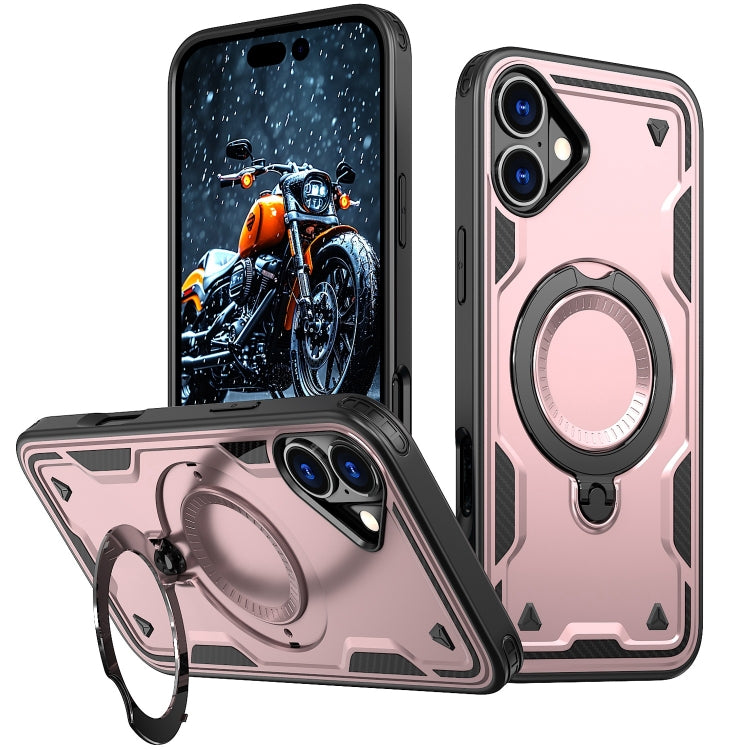 For iPhone 16 PC Hybrid TPU Armor MagSafe Holder Phone Case(Rose Gold) - iPhone 16 Cases by buy2fix | Online Shopping UK | buy2fix