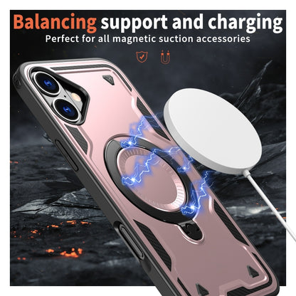 For iPhone 16 PC Hybrid TPU Armor MagSafe Holder Phone Case(Rose Gold) - iPhone 16 Cases by buy2fix | Online Shopping UK | buy2fix