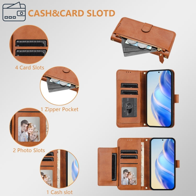 For iPhone 16 Multi-Card Slots Zipper Wallet Leather Phone Case(Brown) - iPhone 16 Cases by buy2fix | Online Shopping UK | buy2fix