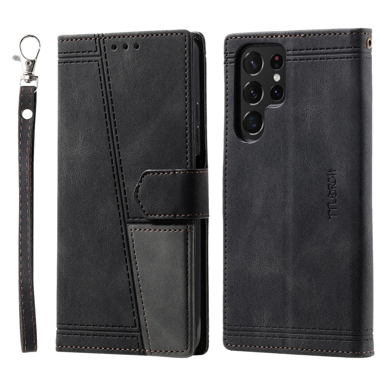 For Samsung Galaxy S25 Ultra 5G TTUDRCH Embossed Line Splicing Leather Phone Case(Black) - Galaxy S25 Ultra 5G Cases by buy2fix | Online Shopping UK | buy2fix