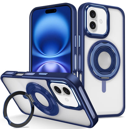 For iPhone 16 Plus Skin Feel Transparent 360 Degree Rotating Silicone Ring Holder Phone Case(Royal Blue) - iPhone 16 Plus Cases by buy2fix | Online Shopping UK | buy2fix