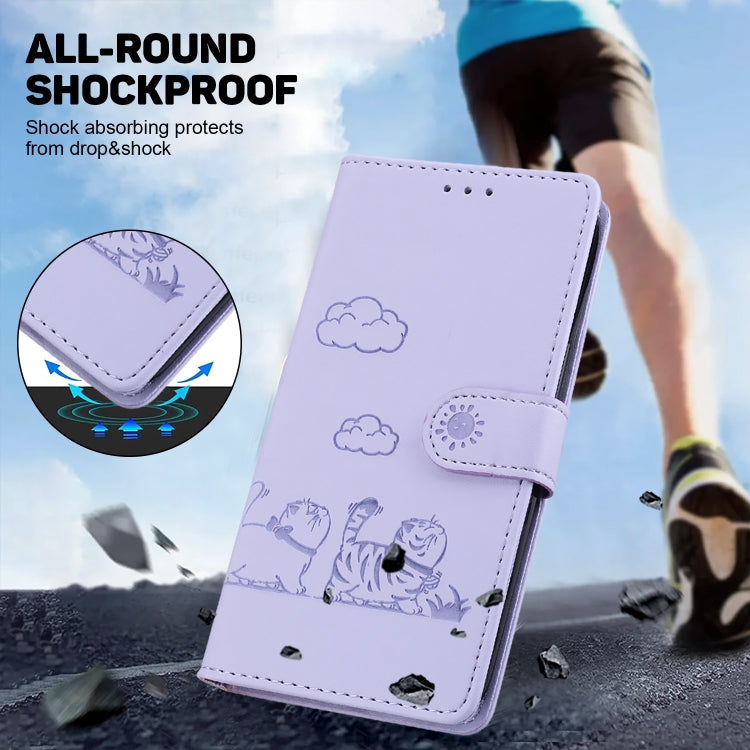 For iPhone 16 Plus Cute Cats RFID Leather Phone Case(Purple) - iPhone 16 Plus Cases by buy2fix | Online Shopping UK | buy2fix