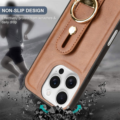 For iPhone 16 Pro Wristband Leather Back Phone Case(Brown) - iPhone 16 Pro Cases by buy2fix | Online Shopping UK | buy2fix