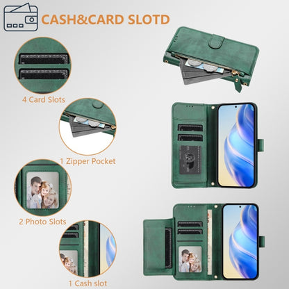 For Motorola Moto G Play 4G 2024 Global Multi-Card Slots Zipper Wallet Leather Phone Case(Green) - Motorola Cases by buy2fix | Online Shopping UK | buy2fix