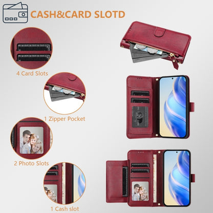 For Motorola Moto G Play 4G 2024 Global Multi-Card Slots Zipper Wallet Leather Phone Case(Dark Red) - Motorola Cases by buy2fix | Online Shopping UK | buy2fix