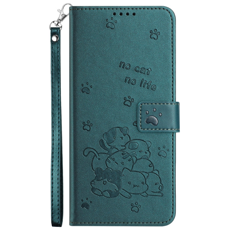 For Tecno Spark Go 2024 4G Embossed Kitten Phone Leather Case with Lanyard(Dark Green) - Tecno Cases by buy2fix | Online Shopping UK | buy2fix