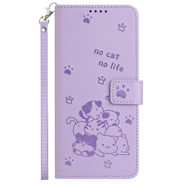 For Motorola Moto G Power 5G 2024 Embossed Kitten Phone Leather Case with Lanyard(Purple) - Motorola Cases by buy2fix | Online Shopping UK | buy2fix