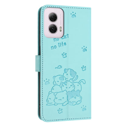 For Motorola Moto G Power 5G 2024 Embossed Kitten Phone Leather Case with Lanyard(Mint Green) - Motorola Cases by buy2fix | Online Shopping UK | buy2fix