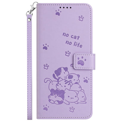 For Motorola Moto G Stylus 5G 2024 Embossed Kitten Phone Leather Case with Lanyard(Purple) - Motorola Cases by buy2fix | Online Shopping UK | buy2fix