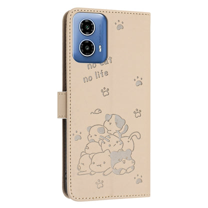 For Motorola Moto G Stylus 5G 2024 Embossed Kitten Phone Leather Case with Lanyard(Beige) - Motorola Cases by buy2fix | Online Shopping UK | buy2fix