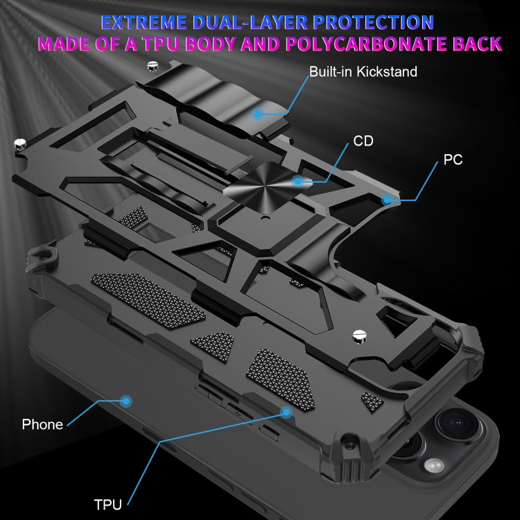 For iPhone 16 Pro Armor Shockproof TPU Hybrid PC Magnetic Phone Case with Holder(Black) - iPhone 16 Pro Cases by buy2fix | Online Shopping UK | buy2fix