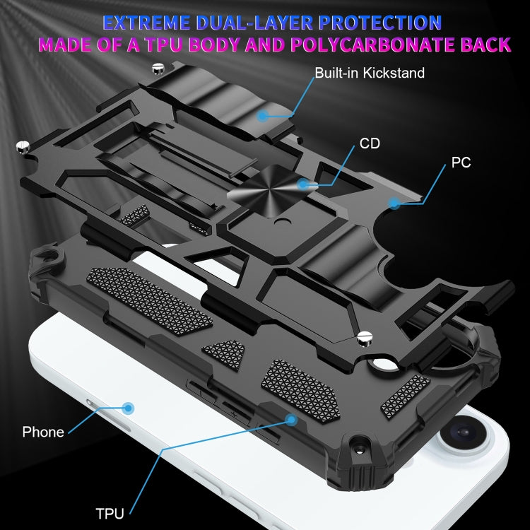 For iPhone 16 Armor Shockproof TPU Hybrid PC Magnetic Phone Case with Holder(Black) - iPhone 16 Cases by buy2fix | Online Shopping UK | buy2fix