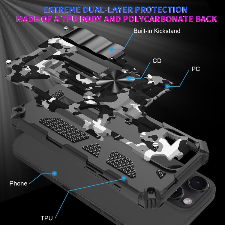 For iPhone 16 Pro Max Camouflage Armor Kickstand TPU Hybrid PC Magnetic Phone Case(Black) - iPhone 16 Pro Max Cases by buy2fix | Online Shopping UK | buy2fix