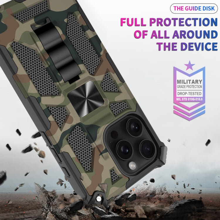 For iPhone 16 Pro Camouflage Armor Kickstand TPU Hybrid PC Magnetic Phone Case(Mint Green) - iPhone 16 Pro Cases by buy2fix | Online Shopping UK | buy2fix