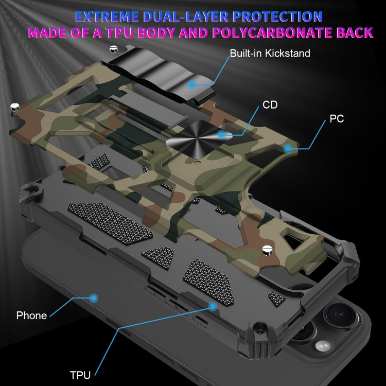 For iPhone 16 Pro Camouflage Armor Kickstand TPU Hybrid PC Magnetic Phone Case(Mint Green) - iPhone 16 Pro Cases by buy2fix | Online Shopping UK | buy2fix