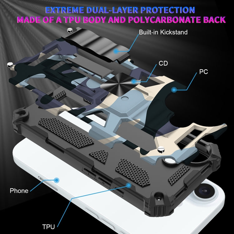 For iPhone 16 Plus Camouflage Armor Kickstand TPU Hybrid PC Magnetic Phone Case(Navy Blue) - iPhone 16 Plus Cases by buy2fix | Online Shopping UK | buy2fix