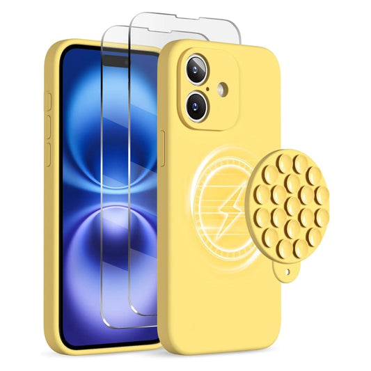 For iPhone 16 Silicone Suction Cup MagSafe Phone Case with Screen Film(Yellow) - iPhone 16 Cases by buy2fix | Online Shopping UK | buy2fix