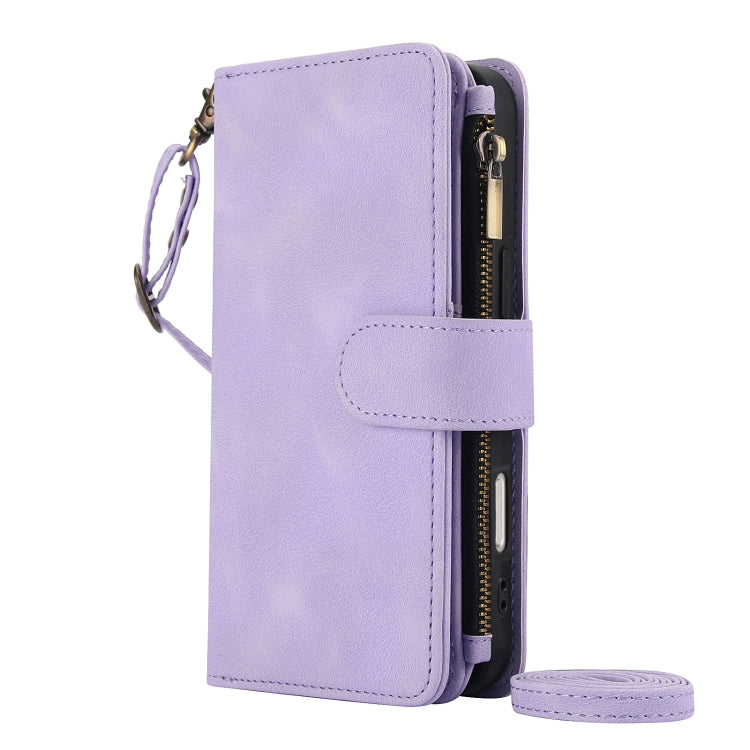 For iPhone 16 Dream 9-Card Zipper Wallet RFID Leather Phone Case with Lanyard(Purple) - iPhone 16 Cases by buy2fix | Online Shopping UK | buy2fix