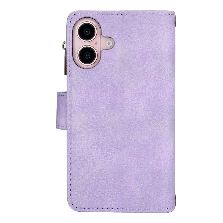 For iPhone 16 Plus Dream 9-Card Zipper Wallet RFID Leather Phone Case with Lanyard(Purple) - iPhone 16 Plus Cases by buy2fix | Online Shopping UK | buy2fix