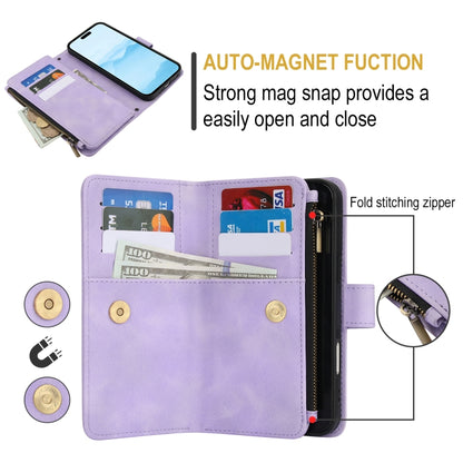 For iPhone 16 Plus Dream 9-Card Zipper Wallet RFID Leather Phone Case with Lanyard(Purple) - iPhone 16 Plus Cases by buy2fix | Online Shopping UK | buy2fix