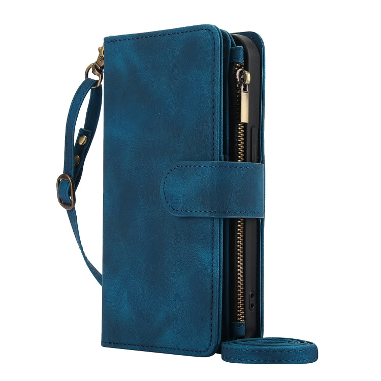 For iPhone 16 Pro Dream 9-Card Zipper Wallet RFID Leather Phone Case with Lanyard(Blue) - iPhone 16 Pro Cases by buy2fix | Online Shopping UK | buy2fix