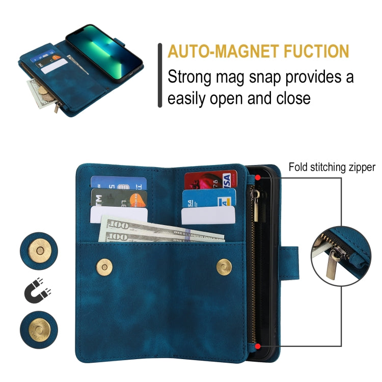 For iPhone 16 Pro Max Dream 9-Card Zipper Wallet RFID Leather Phone Case with Lanyard(Blue) - iPhone 16 Pro Max Cases by buy2fix | Online Shopping UK | buy2fix