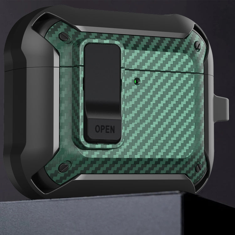 For AirPods 4 Bumblebee Carbon Fiber Shockproof Protective Case with Switch(Green) - For AirPods 4 by buy2fix | Online Shopping UK | buy2fix