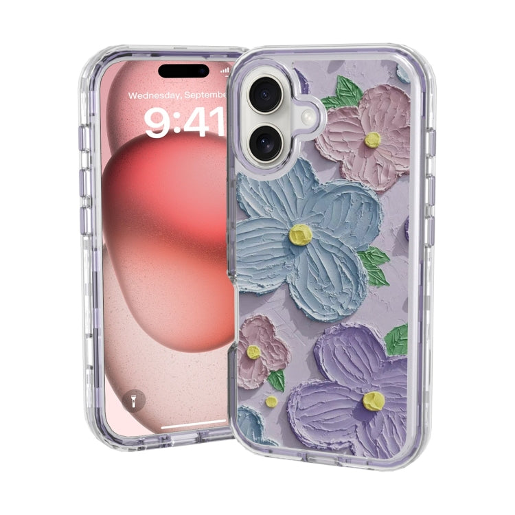 For iPhone 16 Small Fresh Sticker PC + TPU Shockproof Phone Case(Purple Flower) - iPhone 16 Cases by buy2fix | Online Shopping UK | buy2fix