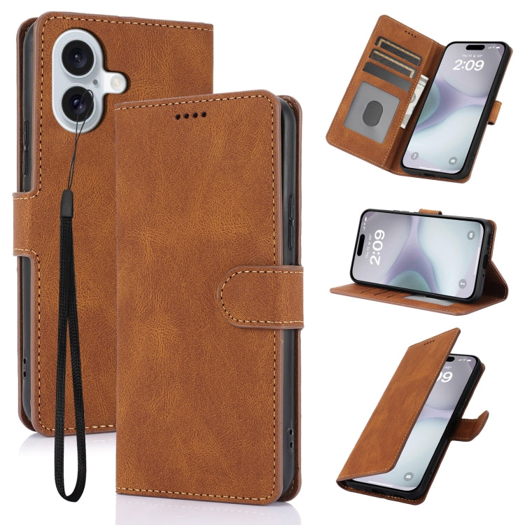 For iPhone 16 Fantasy Skin-feel Calfskin Texture Leather Phone Case(Brown) - iPhone 16 Cases by buy2fix | Online Shopping UK | buy2fix