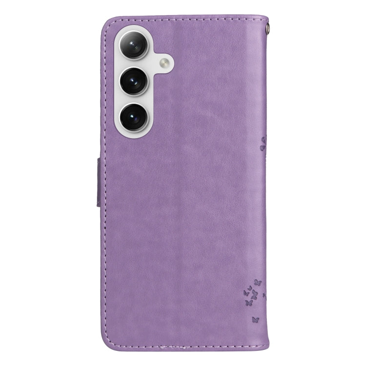 For Samsung Galaxy S25 / S24 5G Tree & Cat Embossed Pattern Flip Leather Phone Case(Light Purple) - Galaxy S25 5G Cases by buy2fix | Online Shopping UK | buy2fix