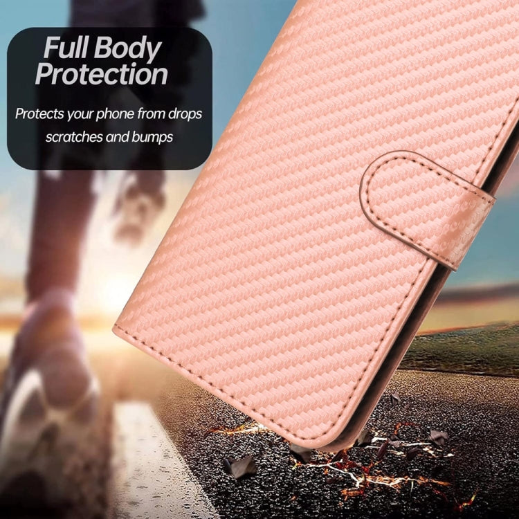 For Samsung Galaxy S25 Ultra 5G YX0070 Carbon Fiber Buckle Leather Phone Case with Lanyard(Pink) - Galaxy S25 Ultra 5G Cases by buy2fix | Online Shopping UK | buy2fix