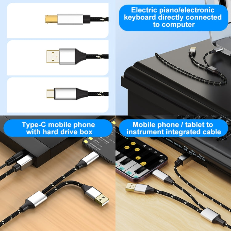 2 in 1 Type-C and USB-A to USB-B MIDI Instruments Printer Cable, Length: 1m, Length:1m(Black White) - Multifunctional Cable by buy2fix | Online Shopping UK | buy2fix