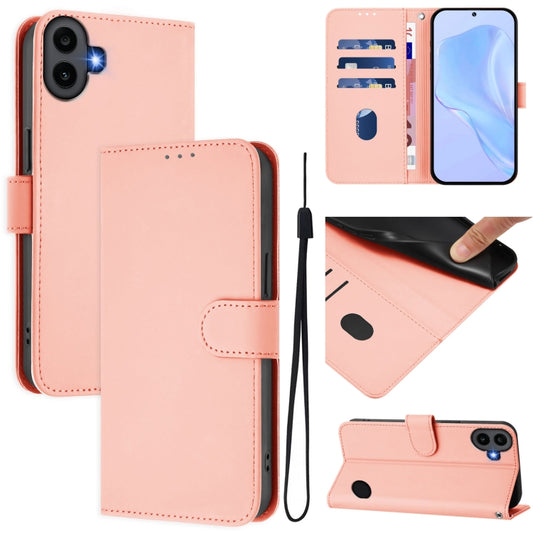 For Nothing CMF Phone 1 Skin Feel Solid Color Leather Phone Case with Lanyard(Pink) - More Brand by buy2fix | Online Shopping UK | buy2fix