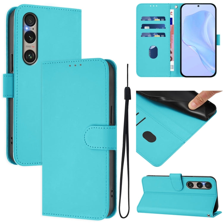 For Sony Xperia 1 VI 2024 Skin Feel Solid Color Leather Phone Case with Lanyard(Lake Blue) - Sony Cases by buy2fix | Online Shopping UK | buy2fix