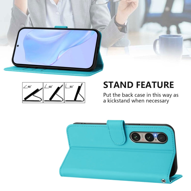 For Sony Xperia 1 VI 2024 Skin Feel Solid Color Leather Phone Case with Lanyard(Lake Blue) - Sony Cases by buy2fix | Online Shopping UK | buy2fix