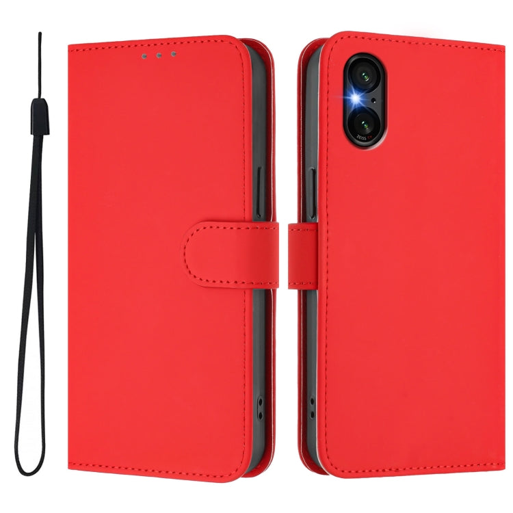 For Sony Xperia 5 VI 2024 Skin Feel Solid Color Leather Phone Case with Lanyard(Red) - Sony Cases by buy2fix | Online Shopping UK | buy2fix