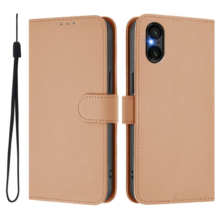 For Sony Xperia 5 VI 2024 Skin Feel Solid Color Leather Phone Case with Lanyard(Nude) - Sony Cases by buy2fix | Online Shopping UK | buy2fix