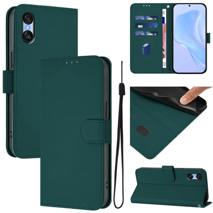 For Sony Xperia 10 VI 2024 Skin Feel Solid Color Leather Phone Case with Lanyard(Dark Green) - Sony Cases by buy2fix | Online Shopping UK | buy2fix