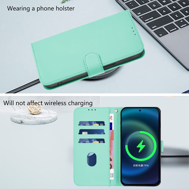 For iPhone 16 Plus Skin Feel Solid Color Leather Phone Case with Lanyard(Mint Green) - iPhone 16 Plus Cases by buy2fix | Online Shopping UK | buy2fix