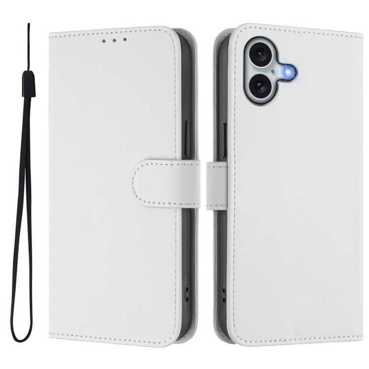 For iPhone 16 Plus Skin Feel Solid Color Leather Phone Case with Lanyard(White) - iPhone 16 Plus Cases by buy2fix | Online Shopping UK | buy2fix