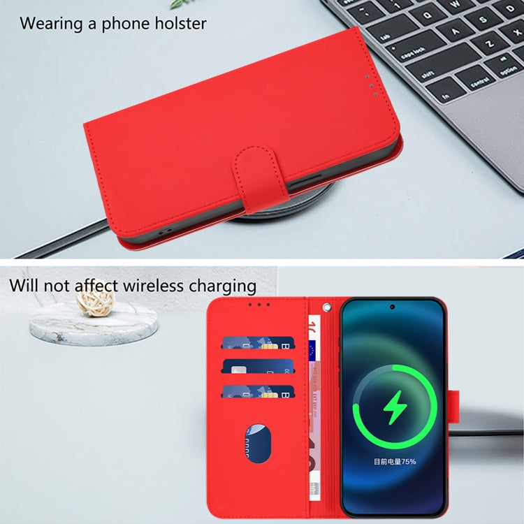 For iPhone 16 Skin Feel Solid Color Leather Phone Case with Lanyard(Red) - iPhone 16 Cases by buy2fix | Online Shopping UK | buy2fix