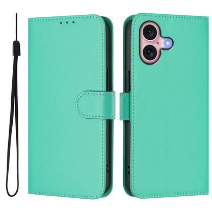 For iPhone 16 Skin Feel Solid Color Leather Phone Case with Lanyard(Green) - iPhone 16 Cases by buy2fix | Online Shopping UK | buy2fix