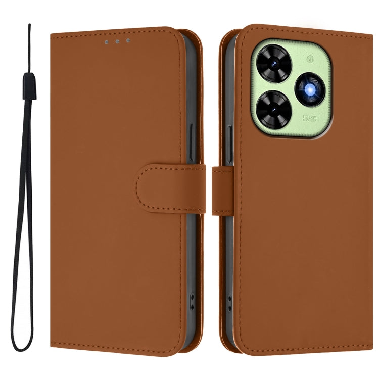 For Tecno Spark Go 2024 4G Skin Feel Solid Color Leather Phone Case with Lanyard(Brown) - Tecno Cases by buy2fix | Online Shopping UK | buy2fix