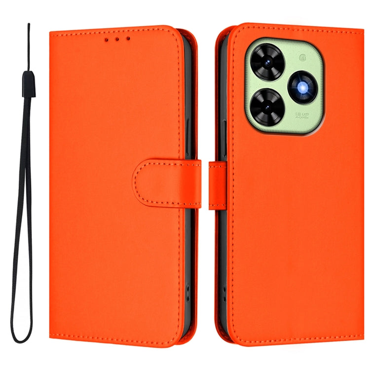 For Tecno Spark Go 2024 4G Skin Feel Solid Color Leather Phone Case with Lanyard(Orange) - Tecno Cases by buy2fix | Online Shopping UK | buy2fix