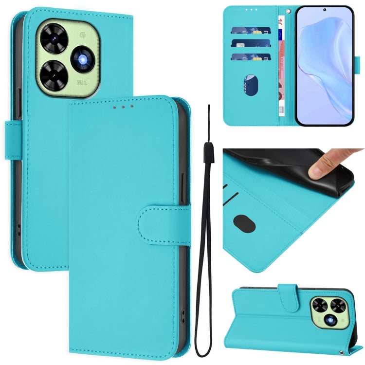 For Tecno Spark Go 2024 4G Skin Feel Solid Color Leather Phone Case with Lanyard(Lake Blue) - Tecno Cases by buy2fix | Online Shopping UK | buy2fix