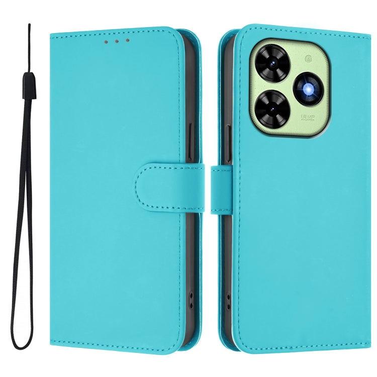 For Tecno Spark Go 2024 4G Skin Feel Solid Color Leather Phone Case with Lanyard(Lake Blue) - Tecno Cases by buy2fix | Online Shopping UK | buy2fix