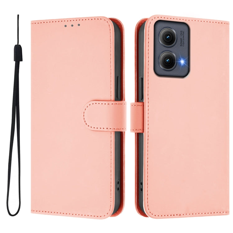 For Motorola Edge 5G 2024 Skin Feel Solid Color Leather Phone Case with Lanyard(Pink) - Motorola Cases by buy2fix | Online Shopping UK | buy2fix