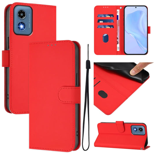 For Motorola Moto G Play 5G 2024 Global Skin Feel Solid Color Leather Phone Case with Lanyard(Red) - Motorola Cases by buy2fix | Online Shopping UK | buy2fix